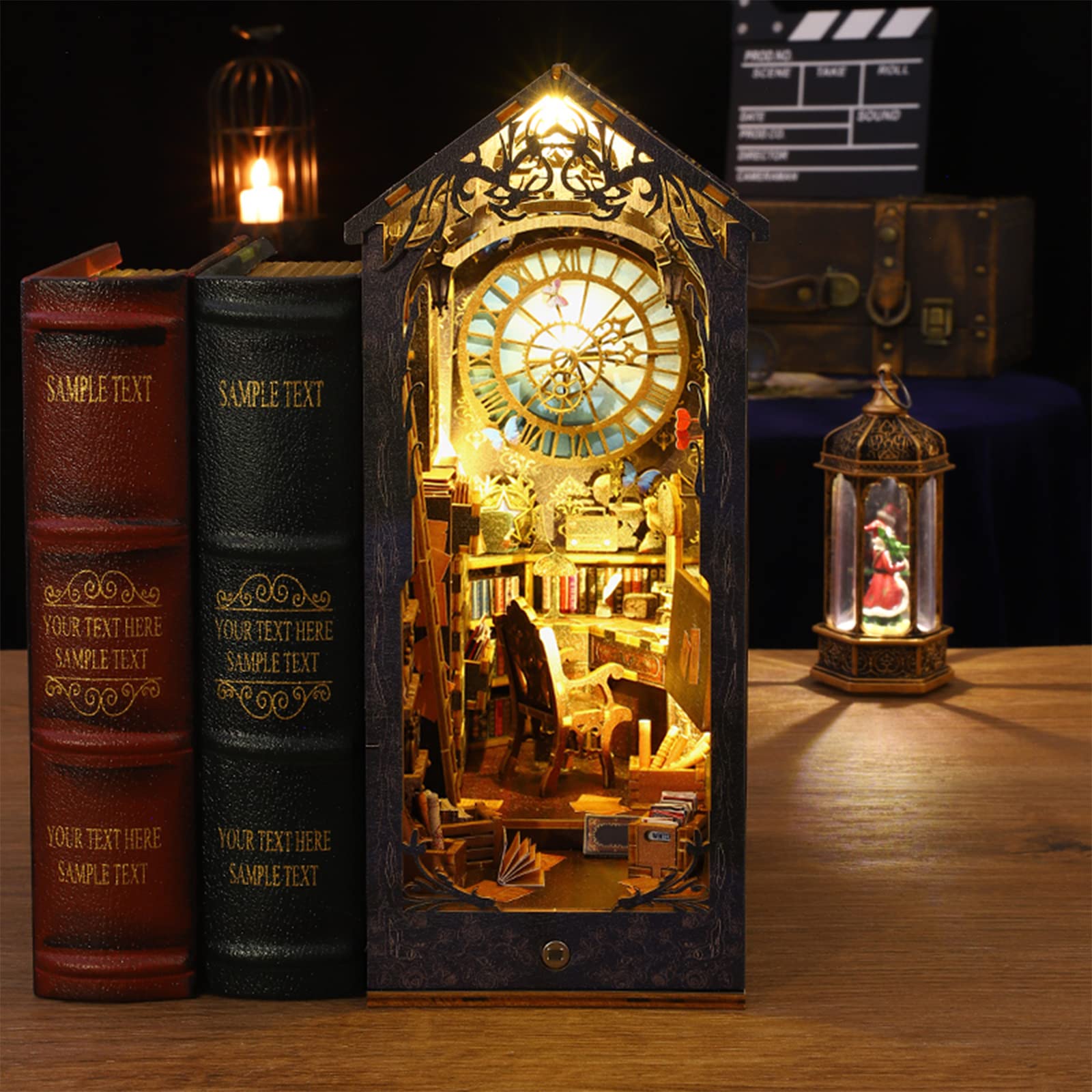 DIY Book Nook Kit, Book Nook Shelf Insert Kit Light Up Bookends,DIY Miniature Dollhouse Booknook Kits for Adults (Detective Agency)