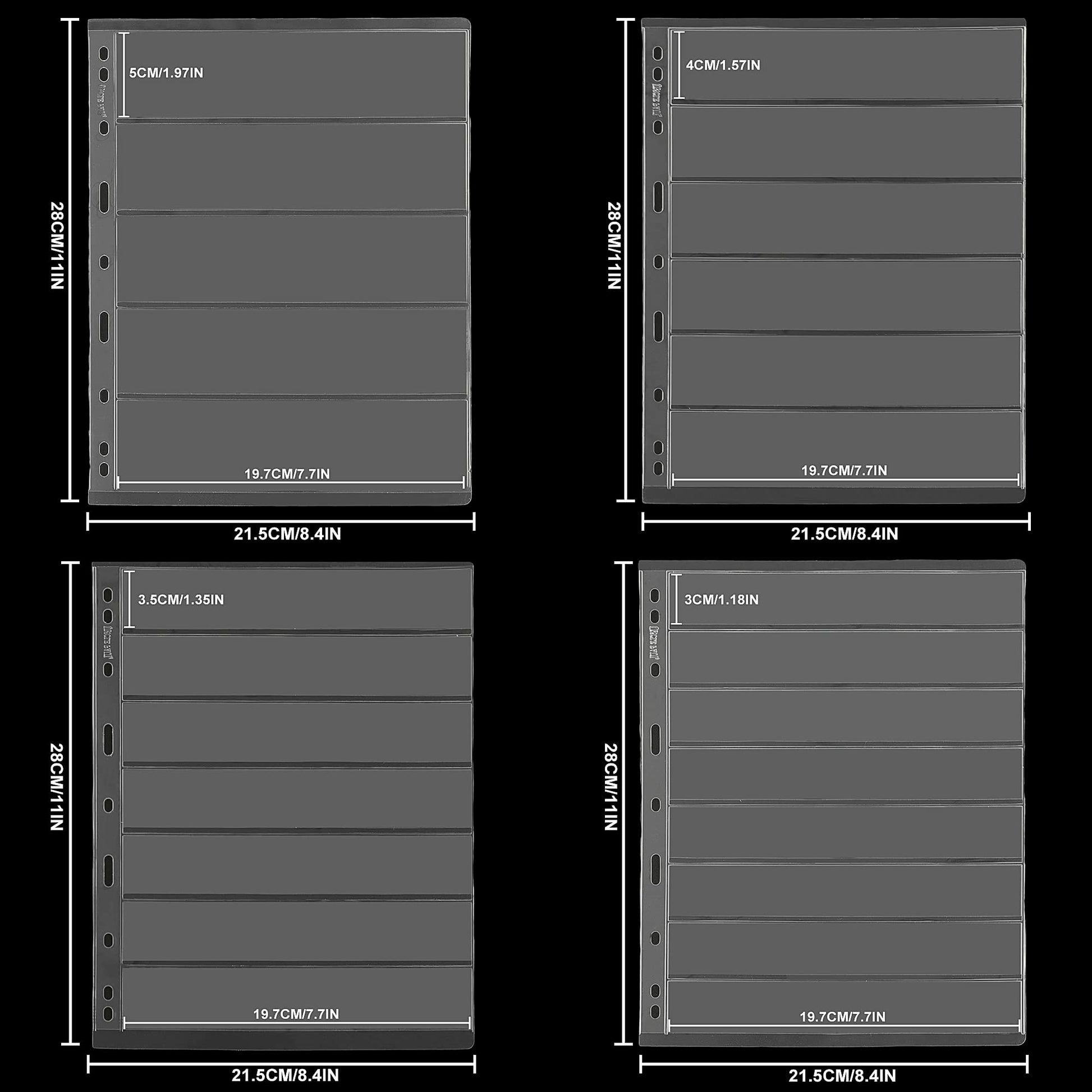 Stamp Collection Inserts - Collector Stamp Album 12 Sheets with 4 Mixed Sizes Single Side for Stamp Collection Binder Kit IS02MX112