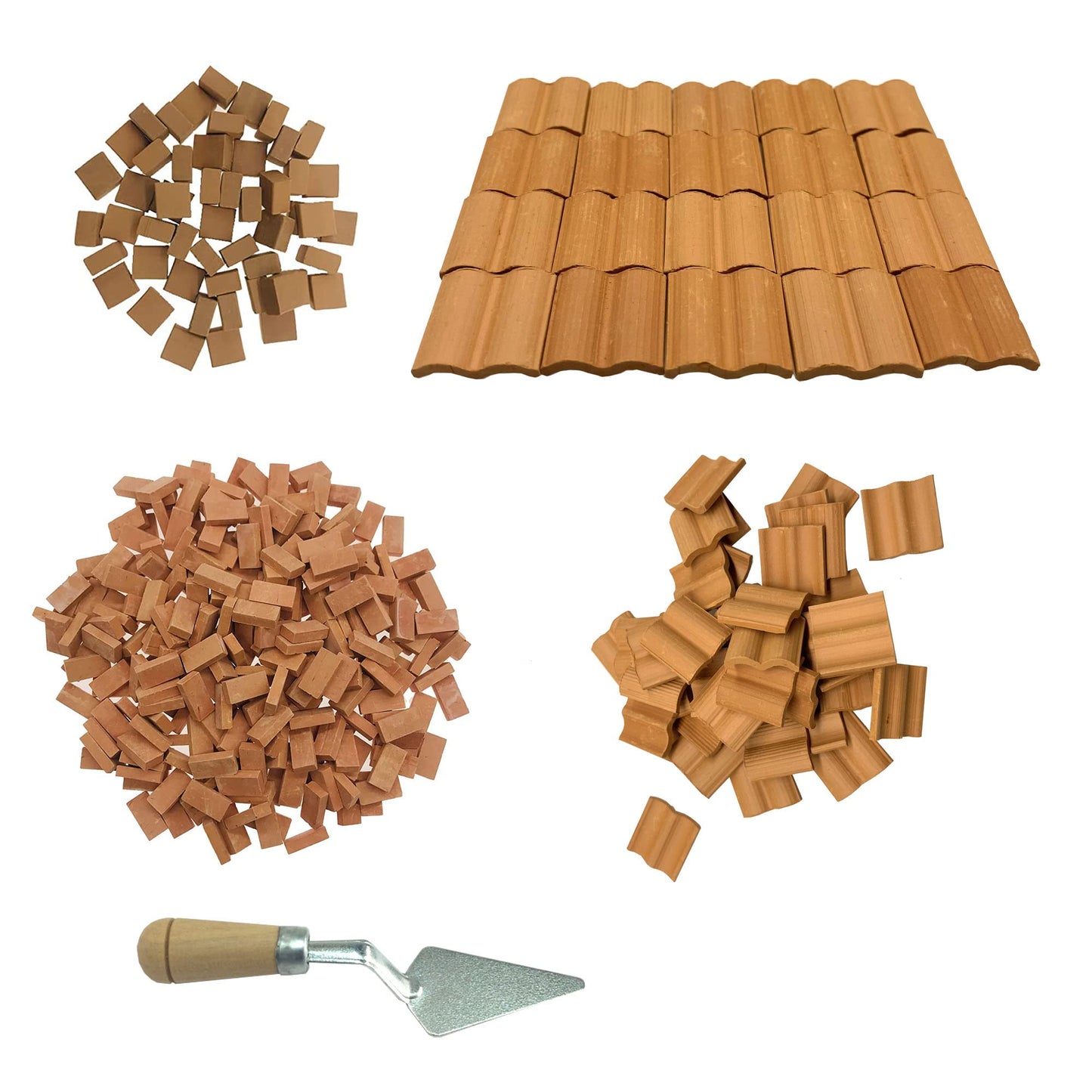 Cayway 150 PCS Mini Red Wall 50 PCS Mini Red Roof Tiles Model Building with Tool Set