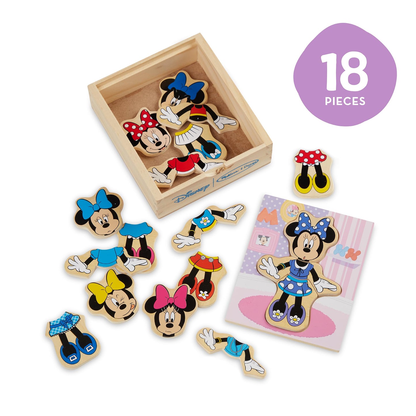 Melissa & Doug Disney Minnie Mouse Dress-Up Puzzle, 18 Pieces Mix and Match Outfits, Sorting & Matching Toy with Storage Case, Educational Puzzle for