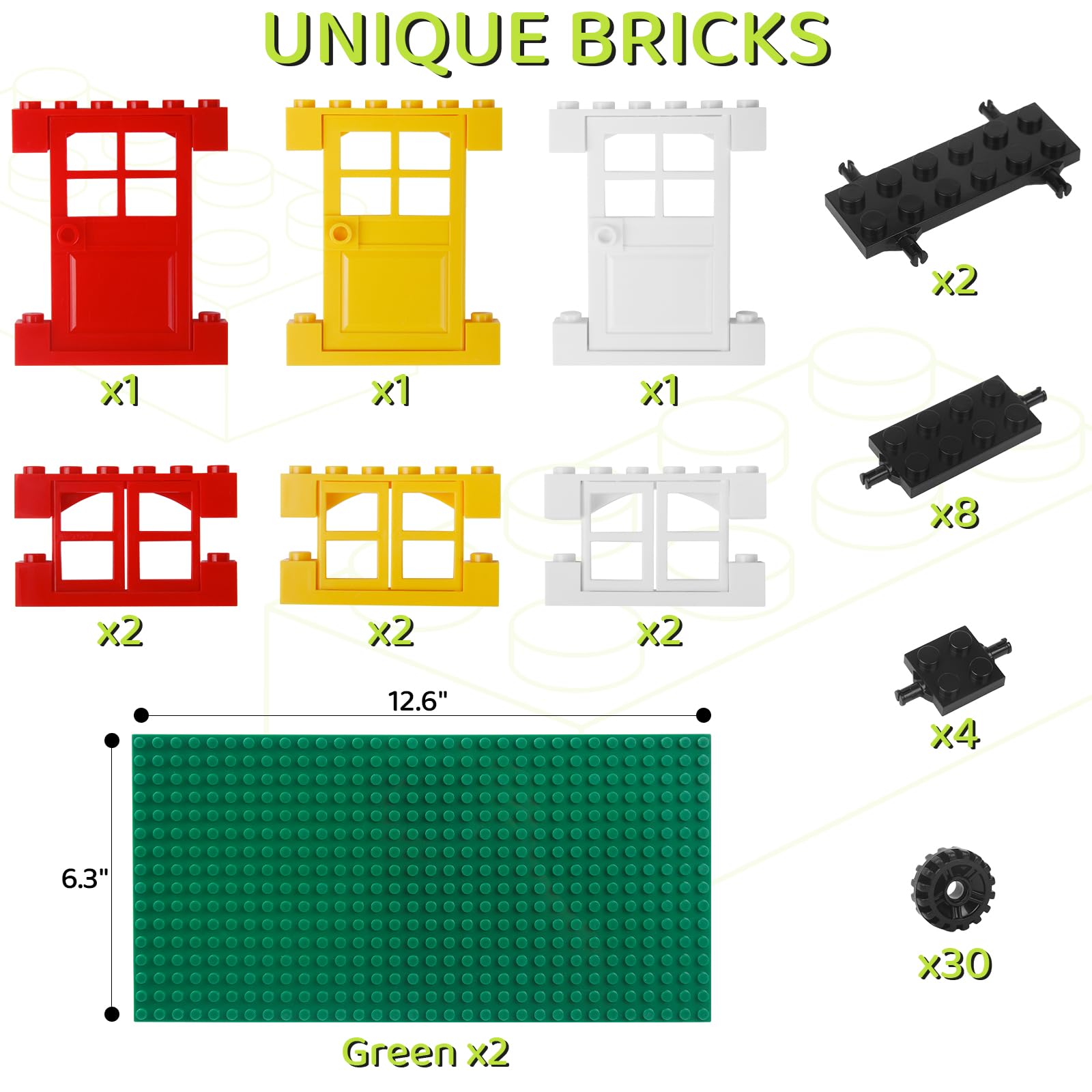1100 Pieces Building Bricks, Compatible with Lego Classic Building Blocks Bulk with Baseplates, Doors Windows and Wheels, STEM Creative Construction