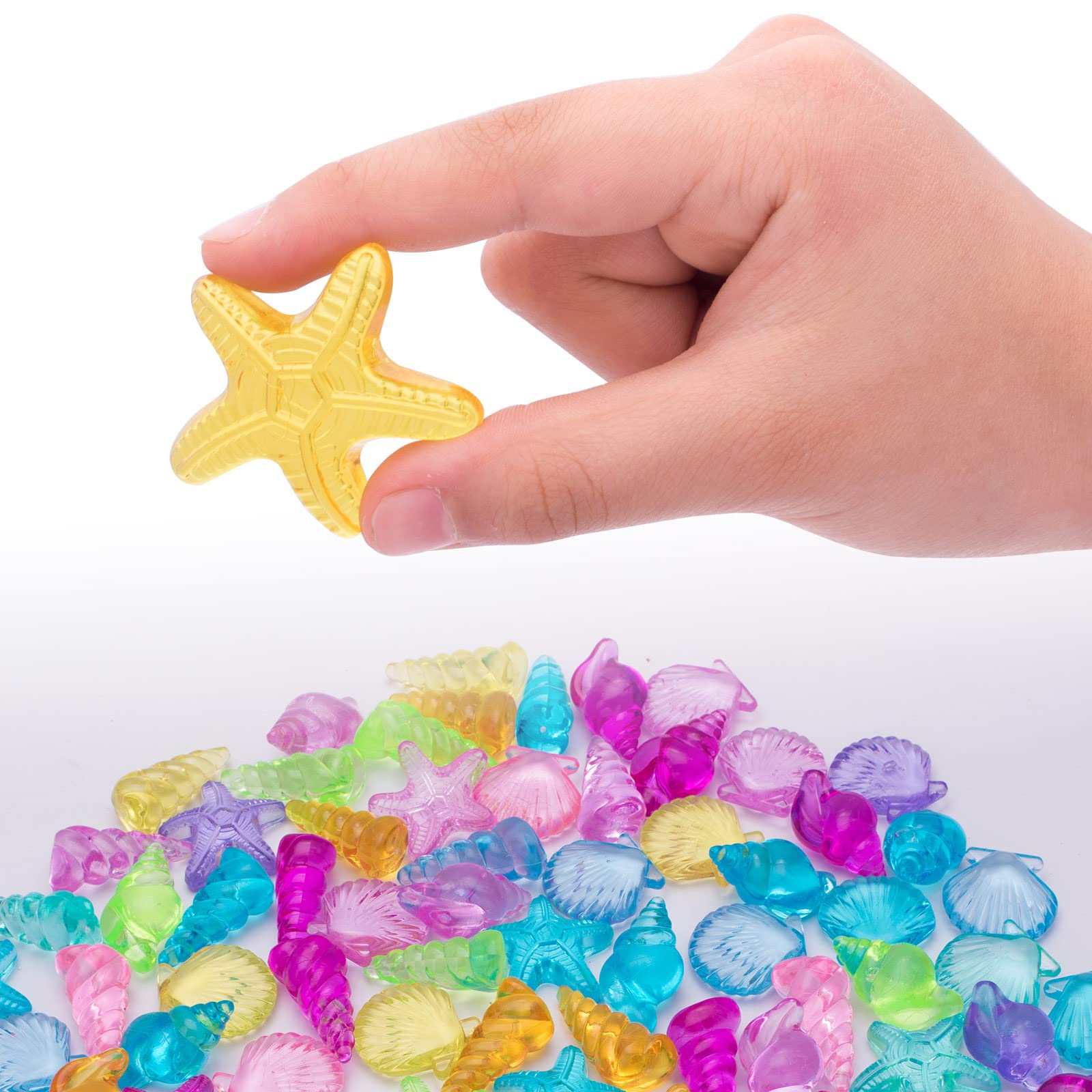 NLR [94pcs 500g] Colorful Acrylic Sea Shell/Conch/Starfish Gems Set, Beach Holiday|Swimming Pool Diving|Treasure Hunt|Mermaid Party Favor|Bath