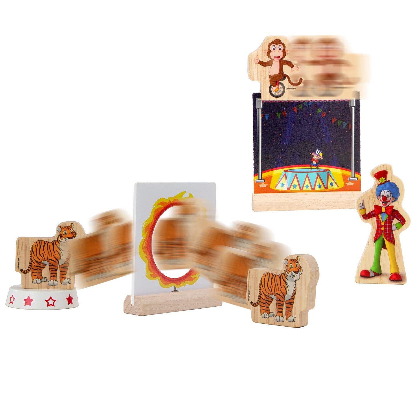 Wooden Train Set Magnetic Battery Operated Train Car with Wooden Tracks | Electric Lighted Train + Sound Track | Safari Circus Animal Compatible