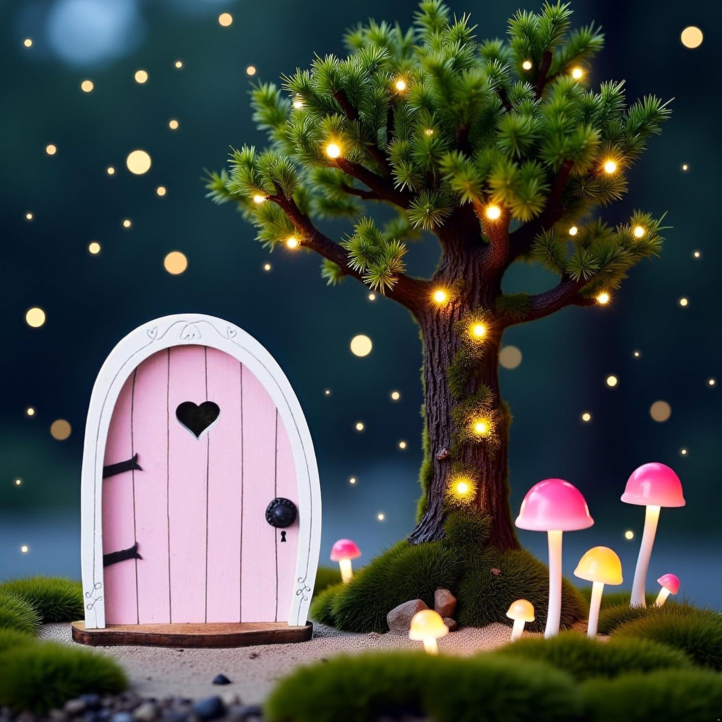 Pink Streak Mini Fairy Garden Door for Tree, 3D Miniature Fairy Door for Fairytale Tiny House Doors, Bonsai Terrarium Micro Landscape Decoration