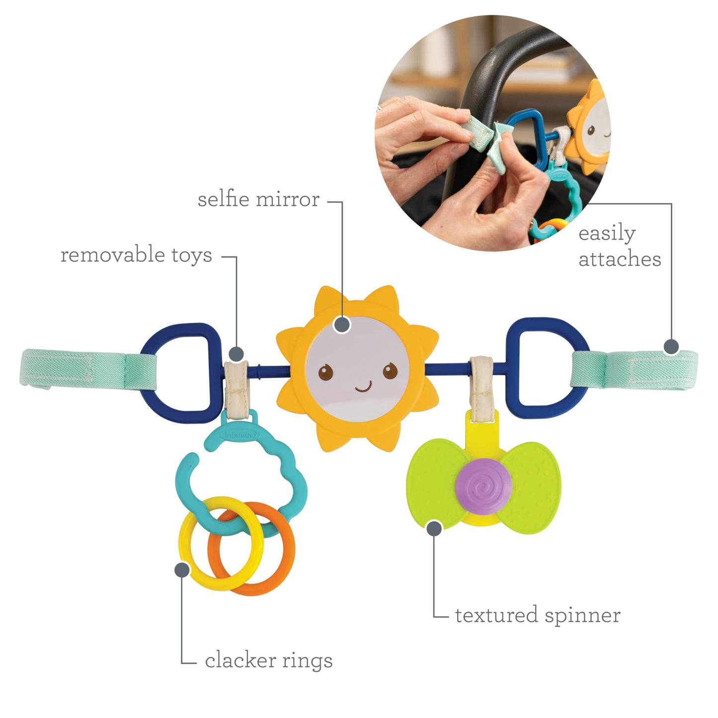 Infantino Sensory Travel Bar, Car Seat & Stroller Activities, Durable