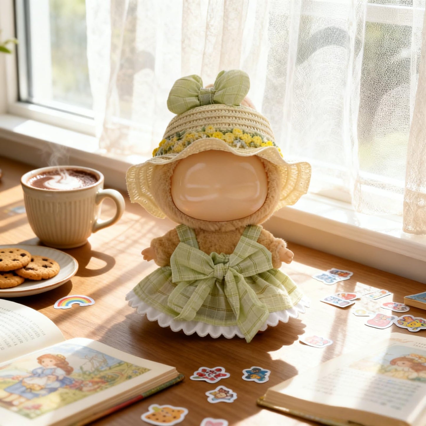 LYBHYQTII Doll Clothes for 17cm Dolls, Premium Handmade Cute Doll Dress 3 Piece Set Including a Weaving Hat, Bow Skirt and Bow Clip with High-End