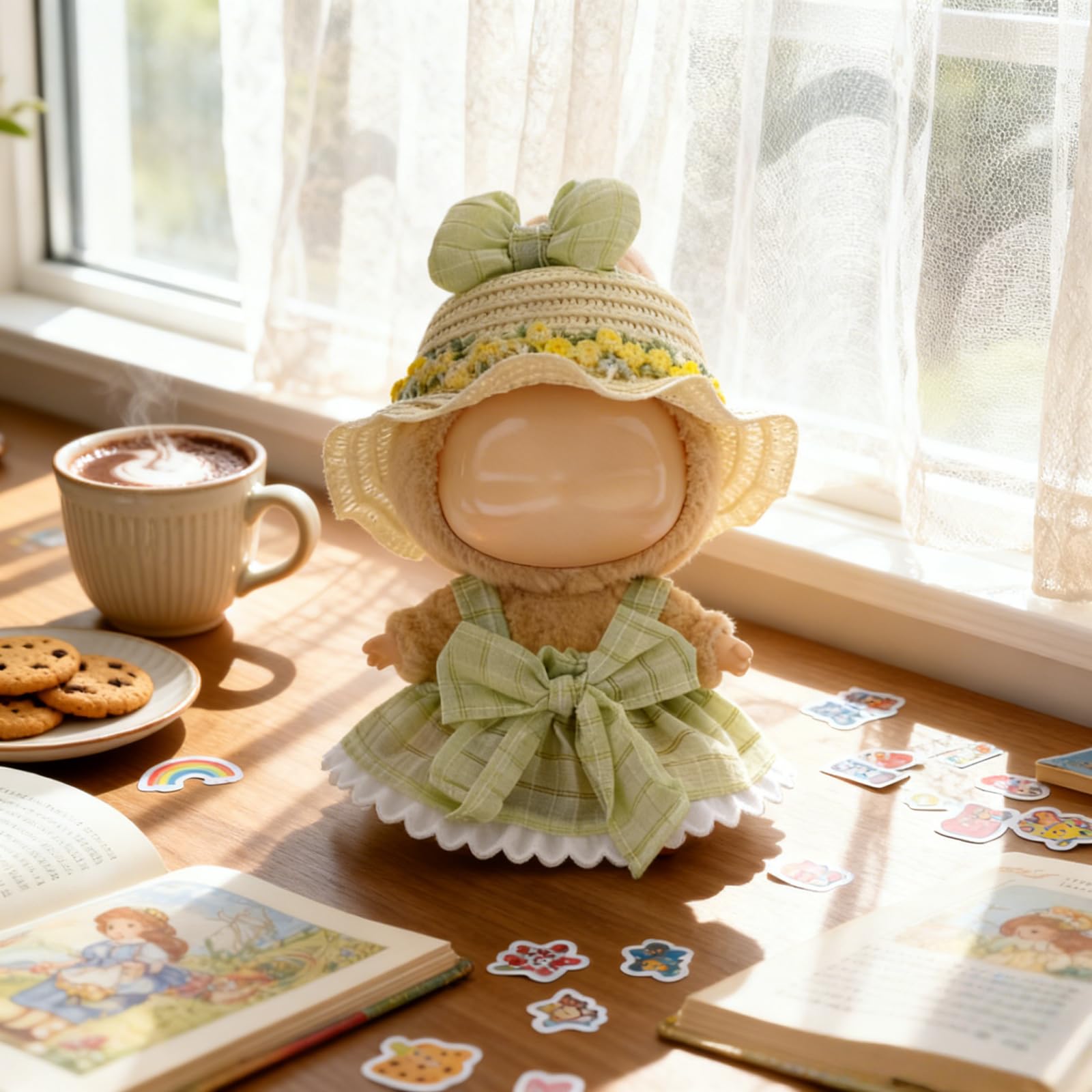 LYBHYQTII Doll Clothes for 17cm Dolls, Premium Handmade Cute Doll Dress 3 Piece Set Including a Weaving Hat, Bow Skirt and Bow Clip with High-End