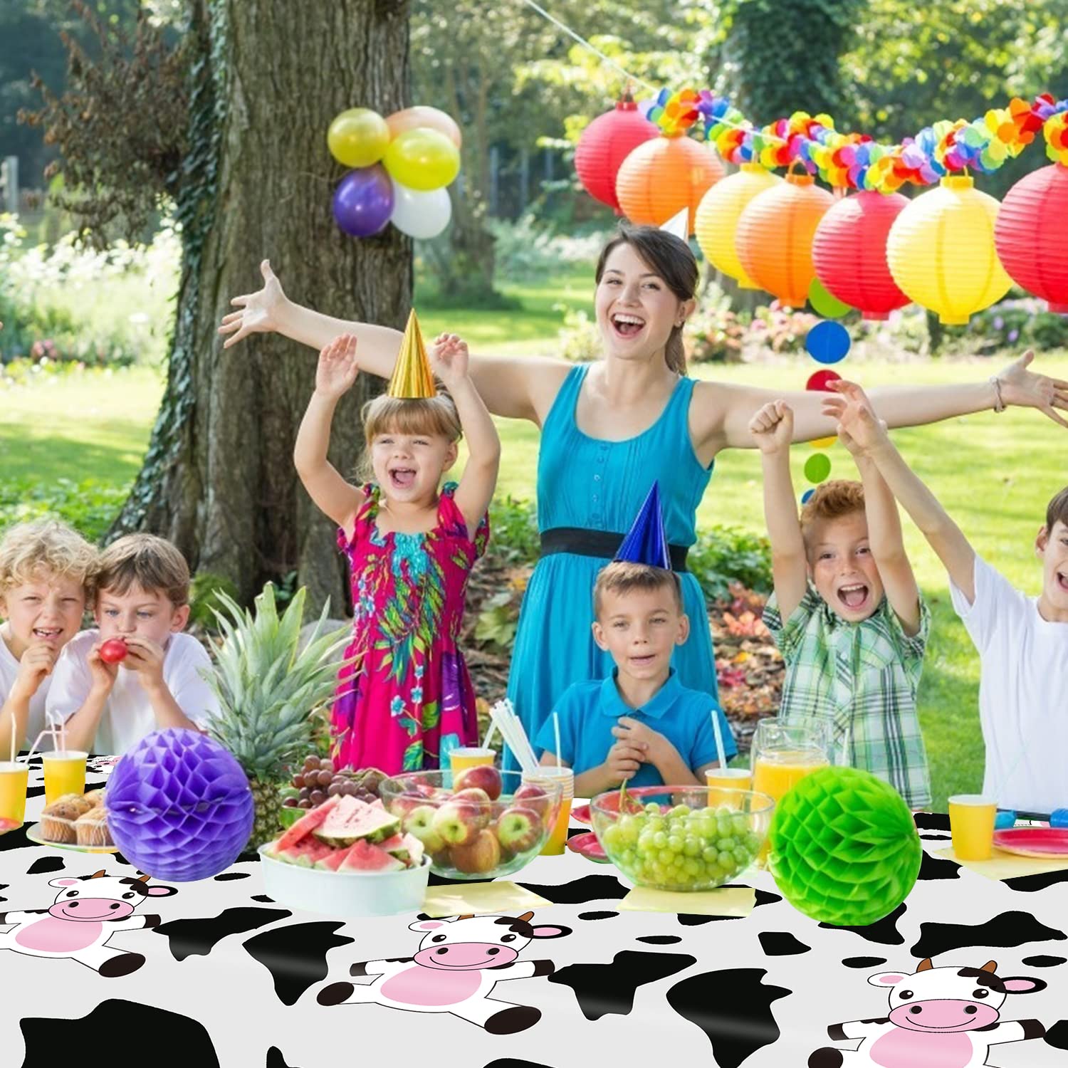 4 Pcs Cow Print Plastic Tablecloth, Farm Animal Themed Parties Tablecovers for Cow Theme Birthday Party Supplies, Black and White
