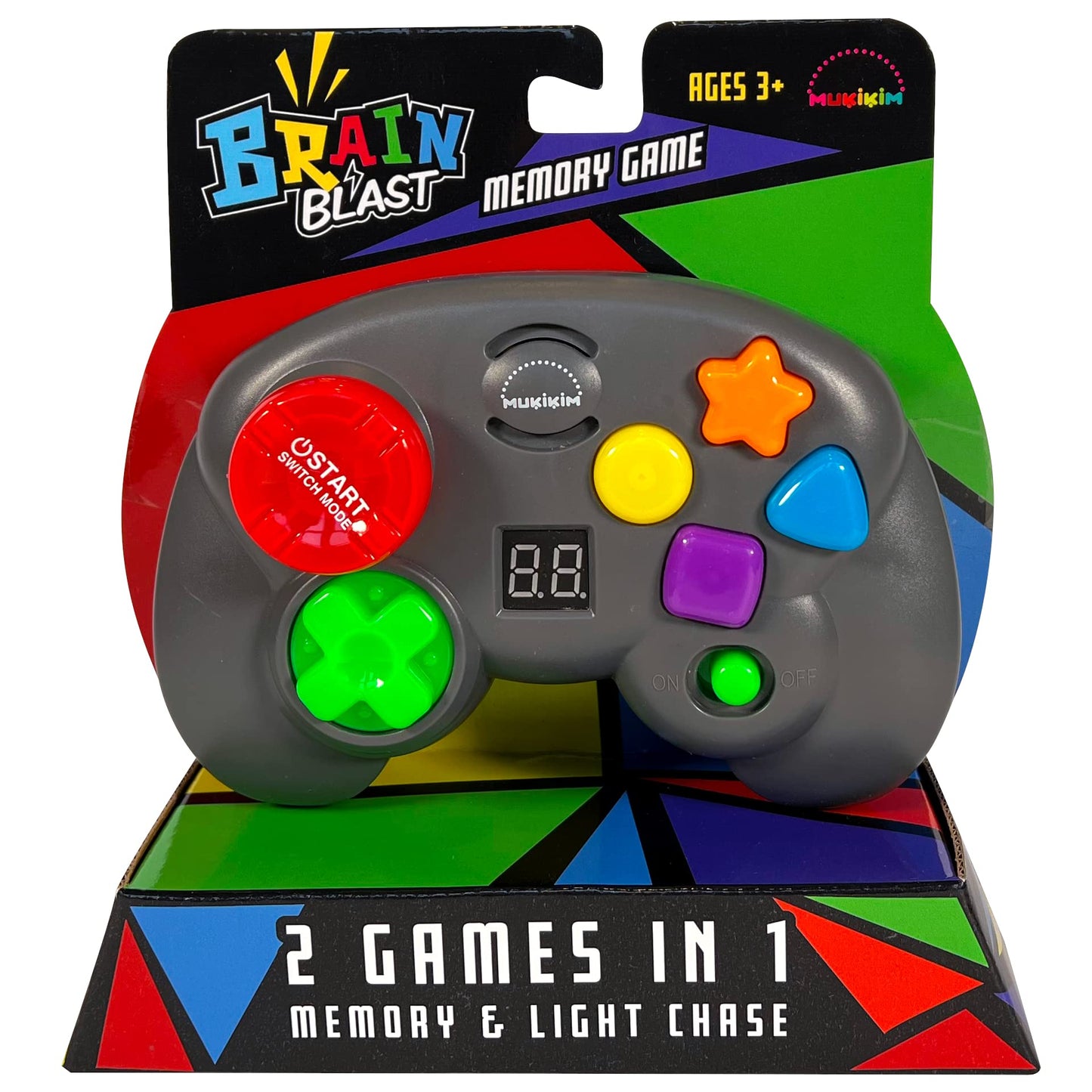 MUKIKIM Brain Blast - Memory & Light Chase 2 Games in 1. Exciting & Unique Electronic Handheld Game for Kids Ages 3+. Challenge Yourself to Repeat