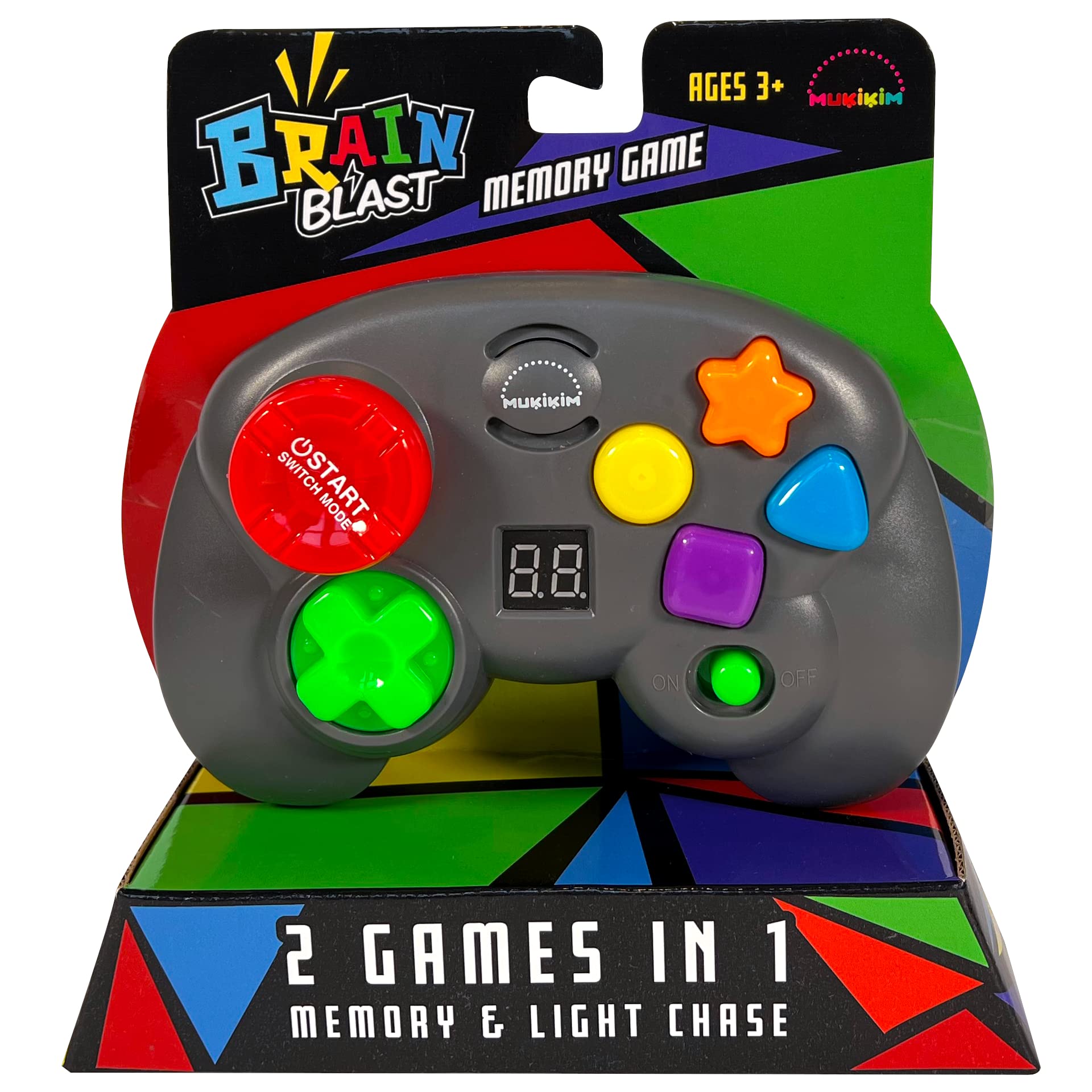 MUKIKIM Brain Blast - Memory & Light Chase 2 Games in 1. Exciting & Unique Electronic Handheld Game for Kids Ages 3+. Challenge Yourself to Repeat