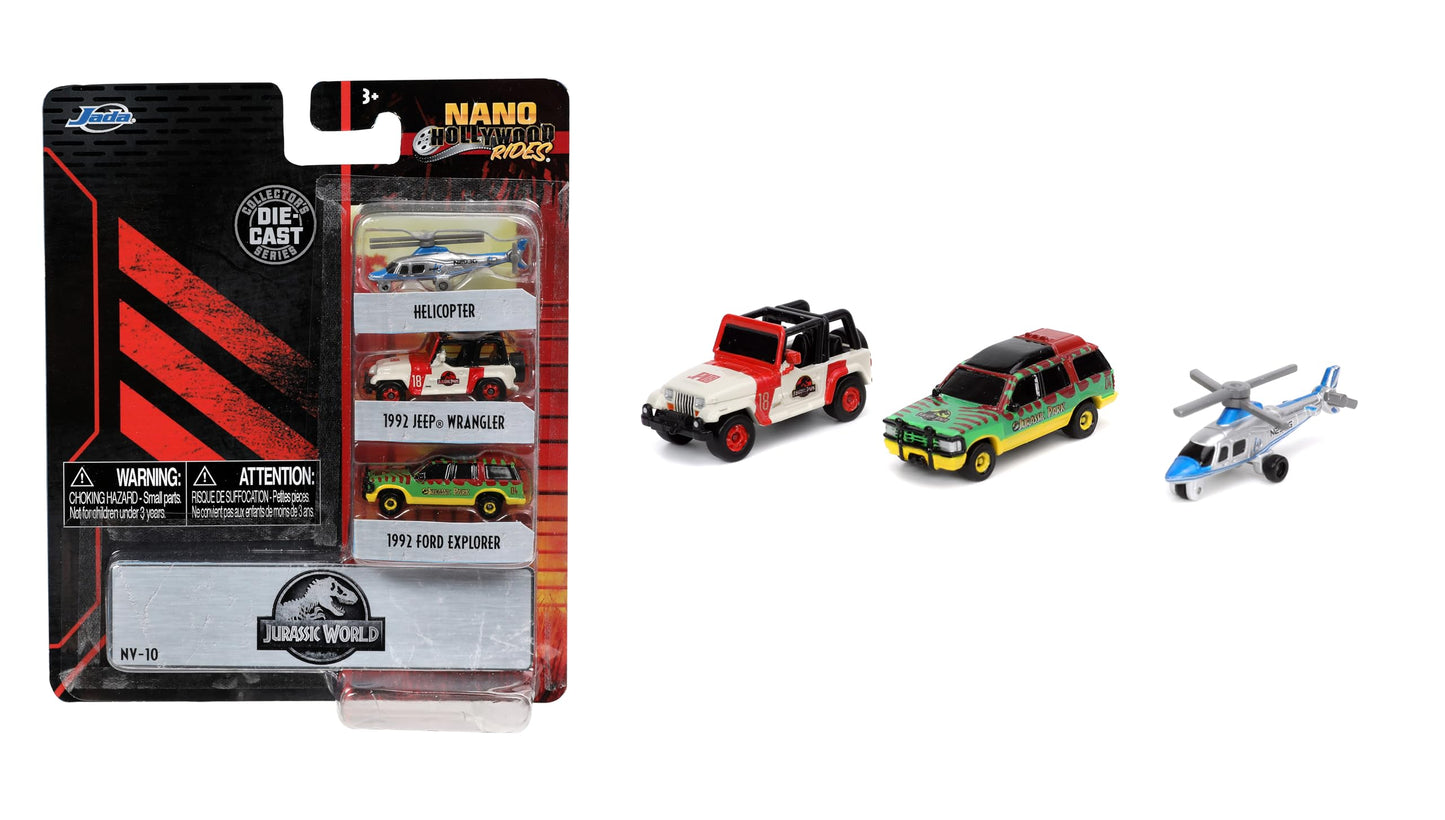 Jada Toys Jurassic World 1.65"" Nano 3-Pack Die-cast Cars Wave 1, Toys for Kids and Adults (31955)