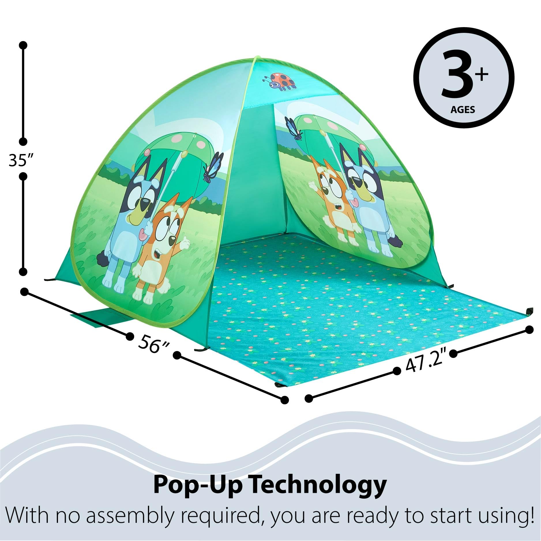 Bluey Canopy Pop Up Tent for Kids, Outdoor Portable Play Tent with UV Sun Shade, Easy Setup Beach & Backyard Shelter, Includes Carry Bag, Lightweight