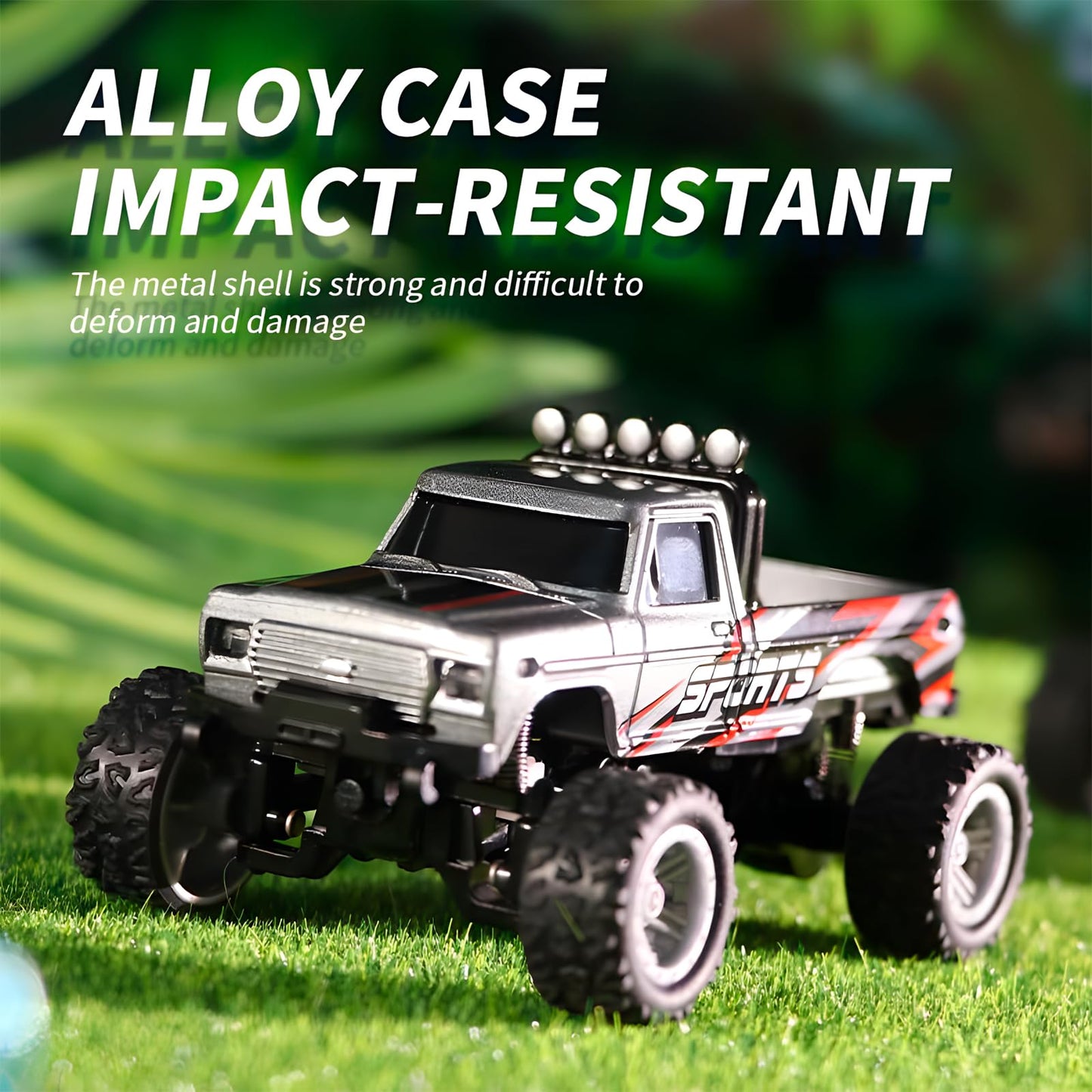 YRounee 1:64 Mini RC Monster Truck with LED Lights | 2.4GHz Off-Road Remote Control Car | 3 Speed Adjustable, USB Rechargeable Alloy RC Truck for Kids