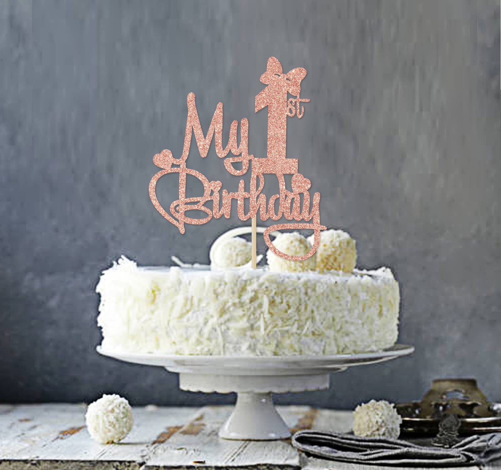 Rose Gold Glitter My 1st Birthday Cake Topper, Miss Onederful/Happy 1st Birthday/Wild One, Funny Baby Shower Party Decorations Supplies