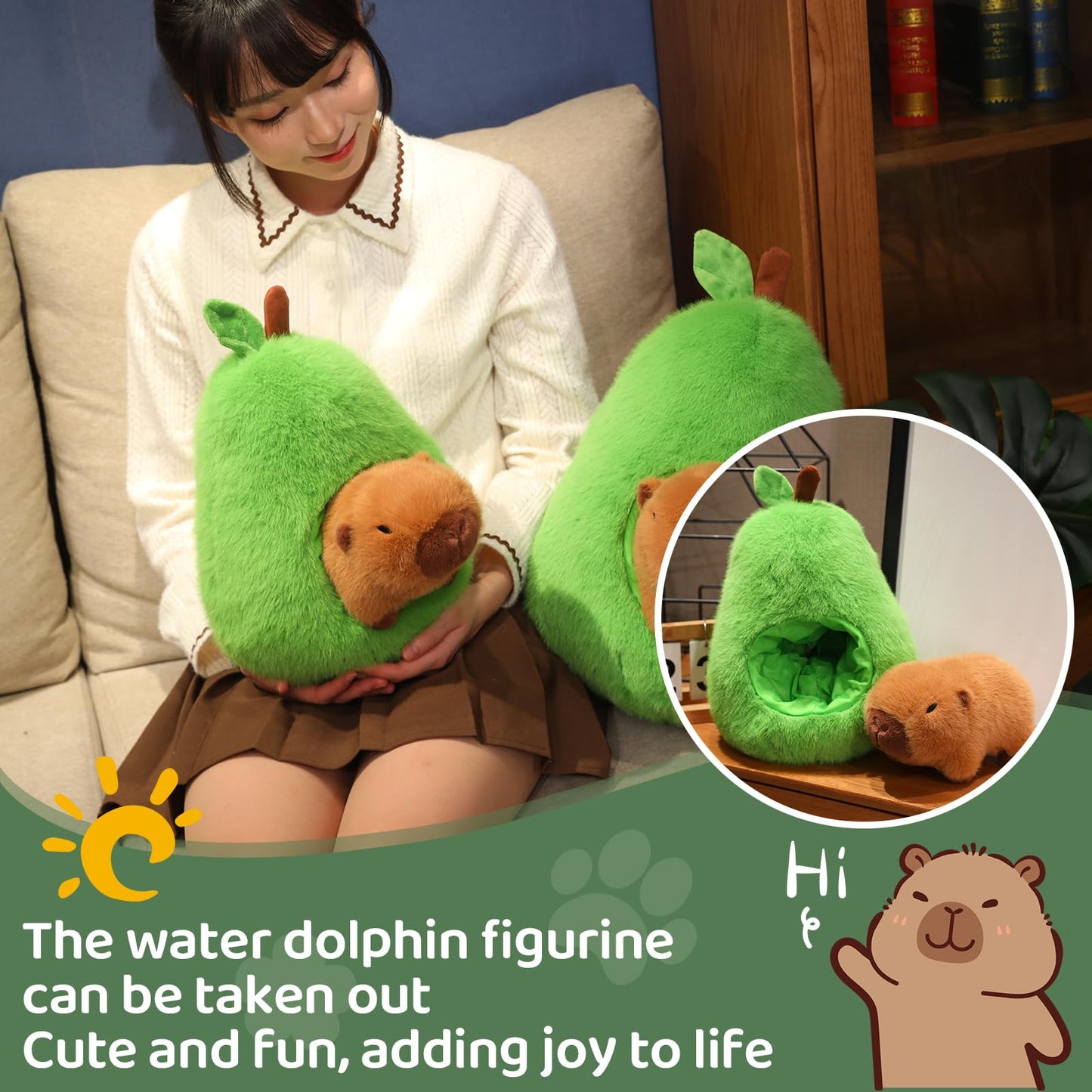 TIANCHANGZC Avocado Capybara Plush, 13.7 Inch Soft Stuffed Animal, Cute Avocado Plush Toy Pillow Doll for Kids and Adults