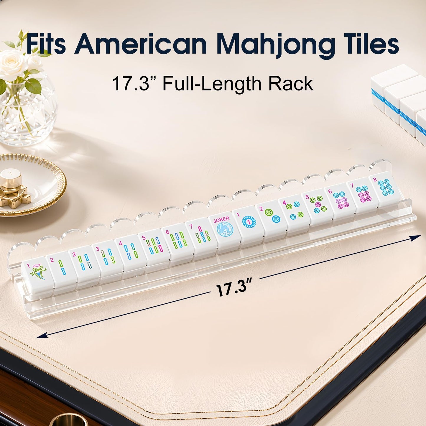 GUYGAD Luxury Mahjong Racks with Pushers Set of 4 - Premium 17.3" Clear Acrylic Holders, Built-in Magnetic Pusher, No Assembly, American Mahjong