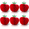 6 Pack 4.3 x 5.7 Inch Apple Honeycomb Decorations, Stand or Hang Tissue Paper Centerpieces, 3D Red Fruit Ornaments for Back to School, Teacher