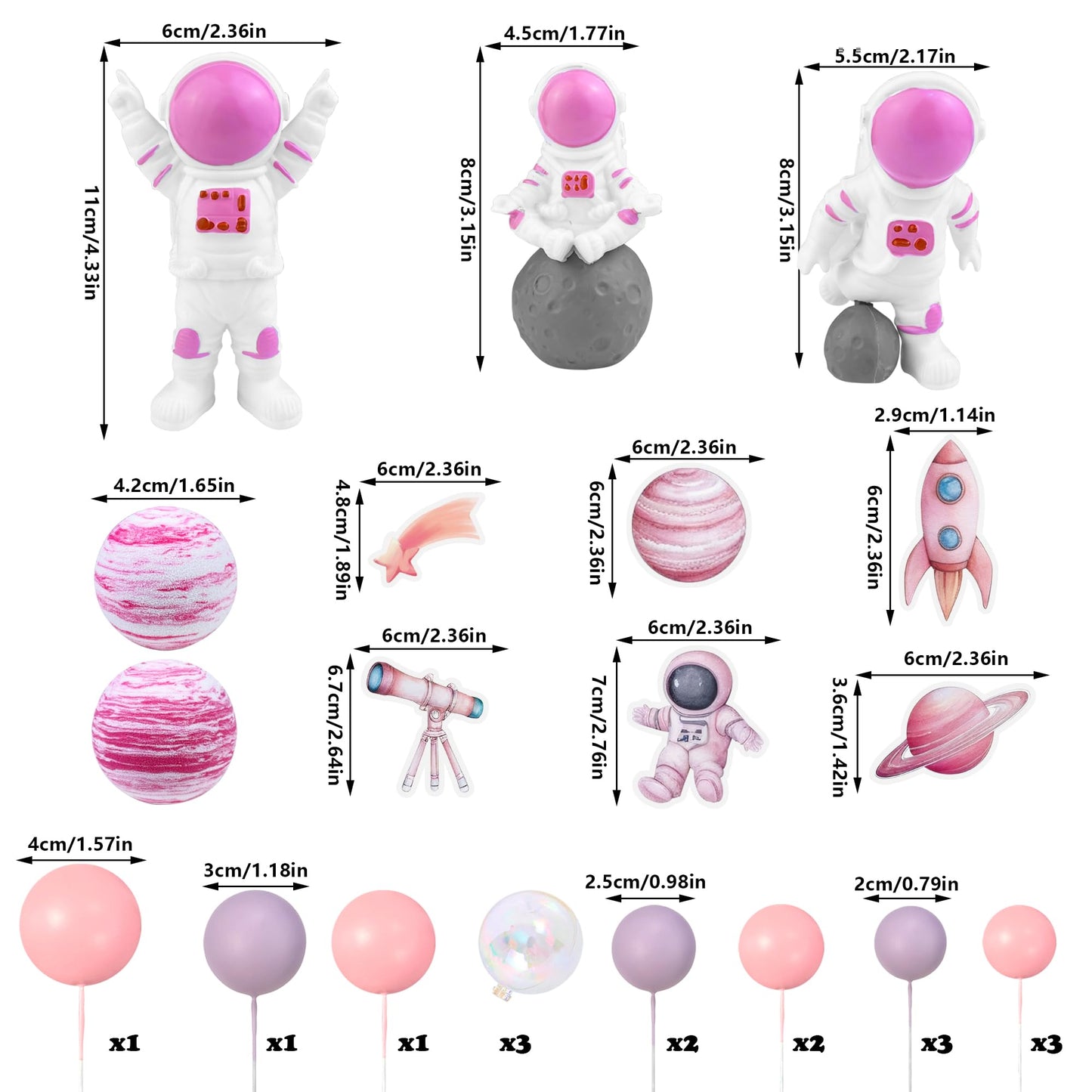 27 PCS Pink Space Cake Toppers Astronaut Figurines Outer Space Astronaut Planet and Rocket DIY Cake Topper for Birthday Party Baby Shower Supplies