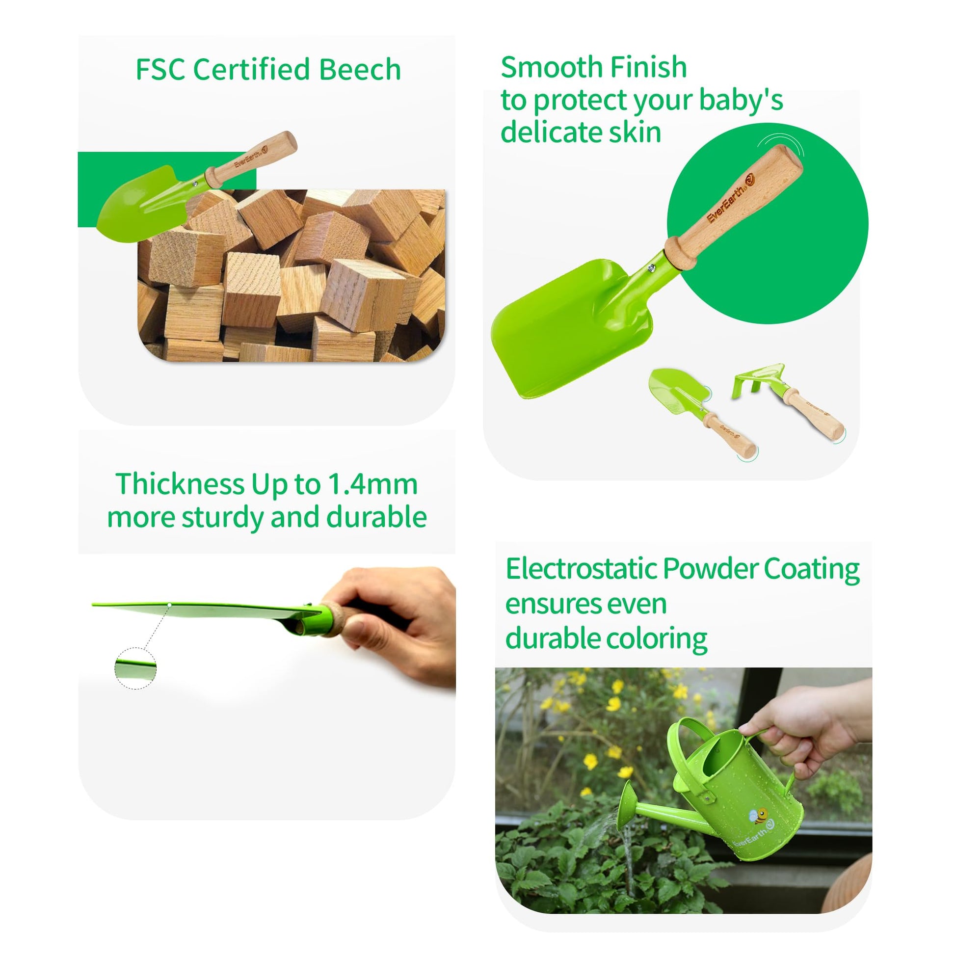 EverEarth Kids Metal Gardening Tools Set, Childrens Gardening Tool Kit with Canvas Tote Bag and Metal Watering Can, Metal Hand Rake, Trowel