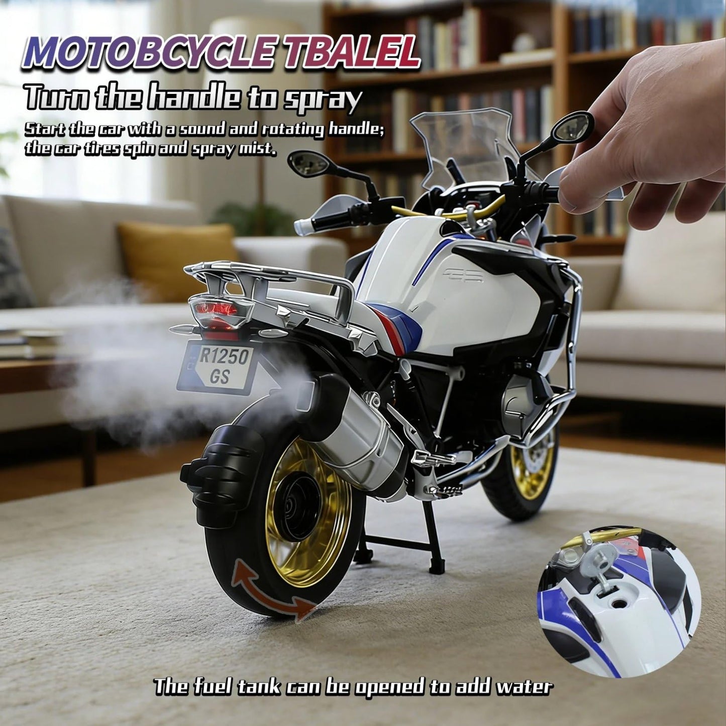 HTLNUZD 1/6 Scale R1250GS ADV Alloy Diecast Motorcycle Model, Collectible Vehicle Toy, Miniature Motorbike for Collection & Gift (black-R1250 with 3