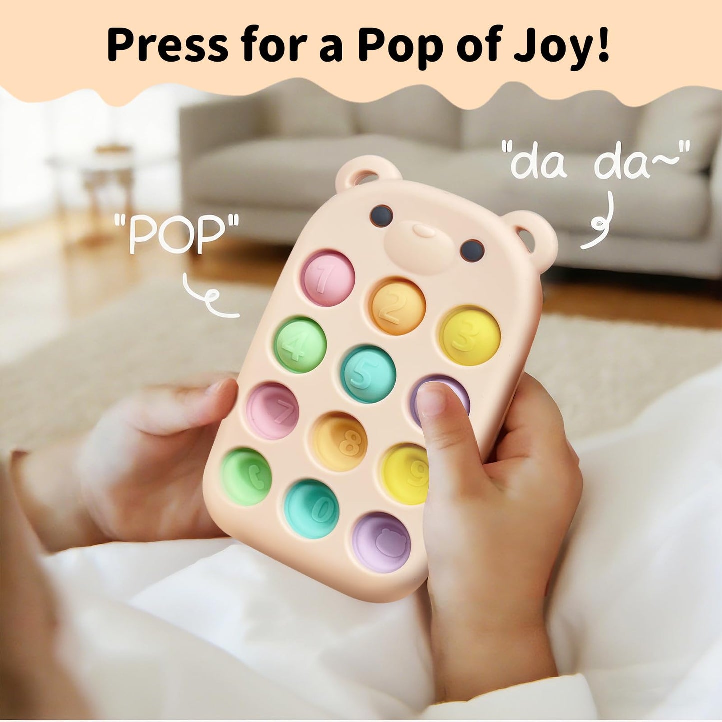 visewi baby phone teething toys, food grade silicone teether toy for baby 3-18 months, chew toys with number pop bubbles, Fidget Toy for Kids, Pop It