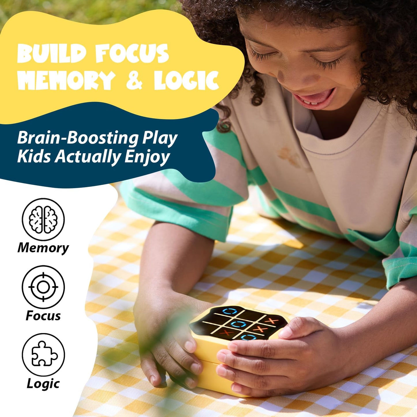GiiKER Electronic Tic Tac Toe Bolt Game, 4-in-1 Handheld Brain Teaser Game for Kids Ages 6+, Portable Travel Game for Car Rides, Family Game Night