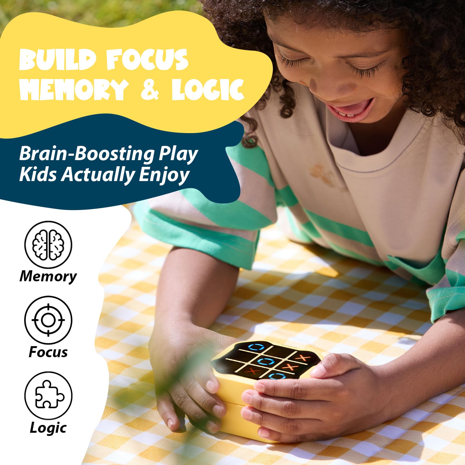 GiiKER Electronic Tic Tac Toe Bolt Game, 4-in-1 Handheld Brain Teaser Game for Kids Ages 6+, Portable Travel Game for Car Rides, Family Game Night