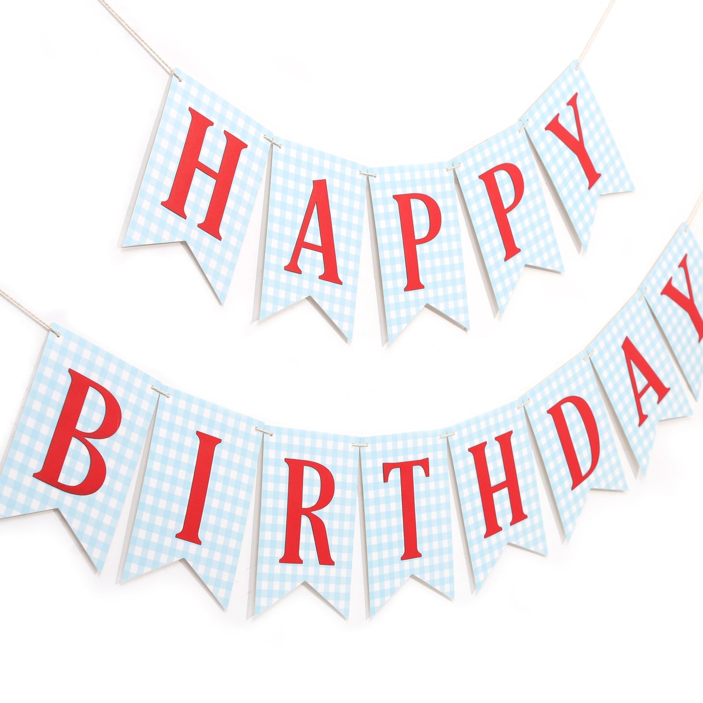 Blue and red Happy Birthday Banner - Happy 1st Birthday decorations, Blue Gingham with Red Letters Happy Birthday Banner