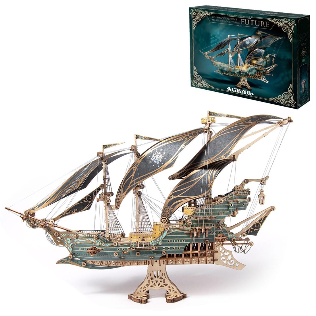 Keetopteep 3D Wooden Puzzles for Adults, DIY Fantasy Spaceship Wooden Puzzle Model Building Kits, 420pcs 3D Puzzles Model Educational Brain Teaser DIY