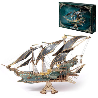 Keetopteep 3D Wooden Puzzles for Adults, DIY Fantasy Spaceship Wooden Puzzle Model Building Kits, 420pcs 3D Puzzles Model Educational Brain Teaser DIY