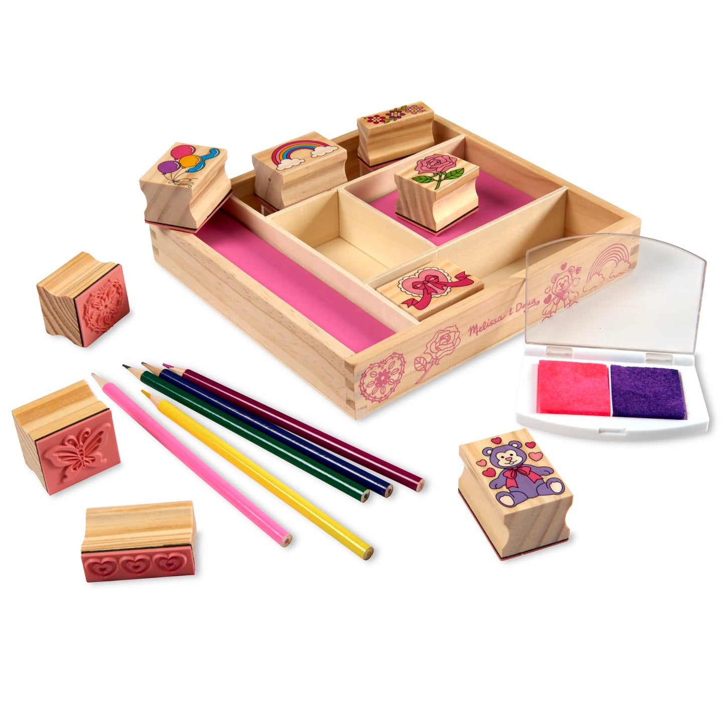 Melissa & Doug Friendship Wooden Stamp Set with 9 Stamps and 2-Color Inkpad - Kids Crafts and Art Supplies for Kids, Arts & Crafts for Ages 4+ - FSC