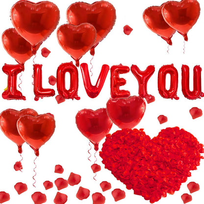 I Love You Balloons and Heart Balloons with 500 Pieces Rose Petals, Foil Mylar Love Balloon for Him/Her Wedding Anniversary Engagement Valentine Day