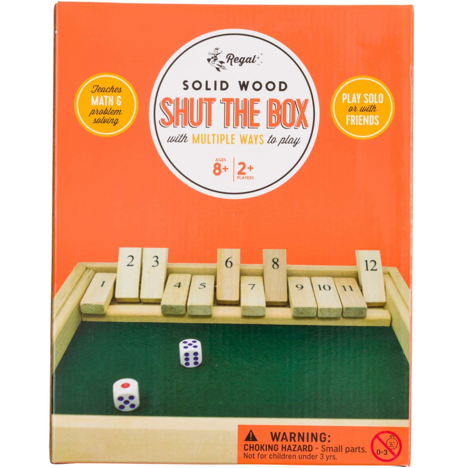 Regal Games Shut The Box - Fun Table Math Game with Wooden Board for Adults & Kids - 12 Spots Dice Game with 2+ Player Games - Ideal for Game Night