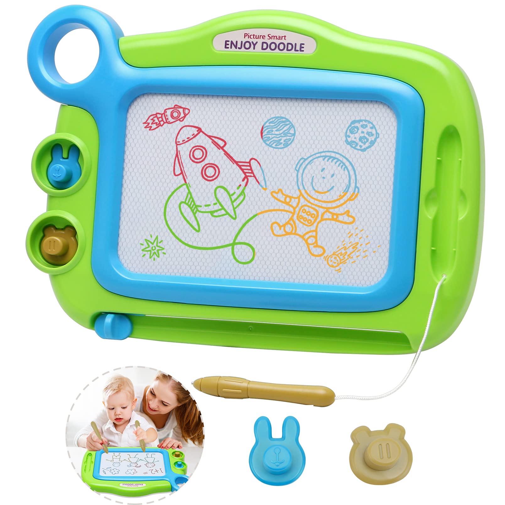 ALISKAGZE Magnetic Drawing Board for Toddlers Age 3-5, Green Erasable Doodle Pad, Screen-Free Travel Toy for Airplane & Road Trip Essentials