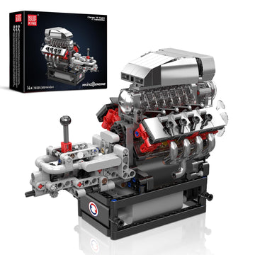 Mould King 10225 V8 Engine Model kit That Runs- Build Your Own STEM V8 Model Engine with Transmission, 8-Cylinder Car Engine kit Building Engineering