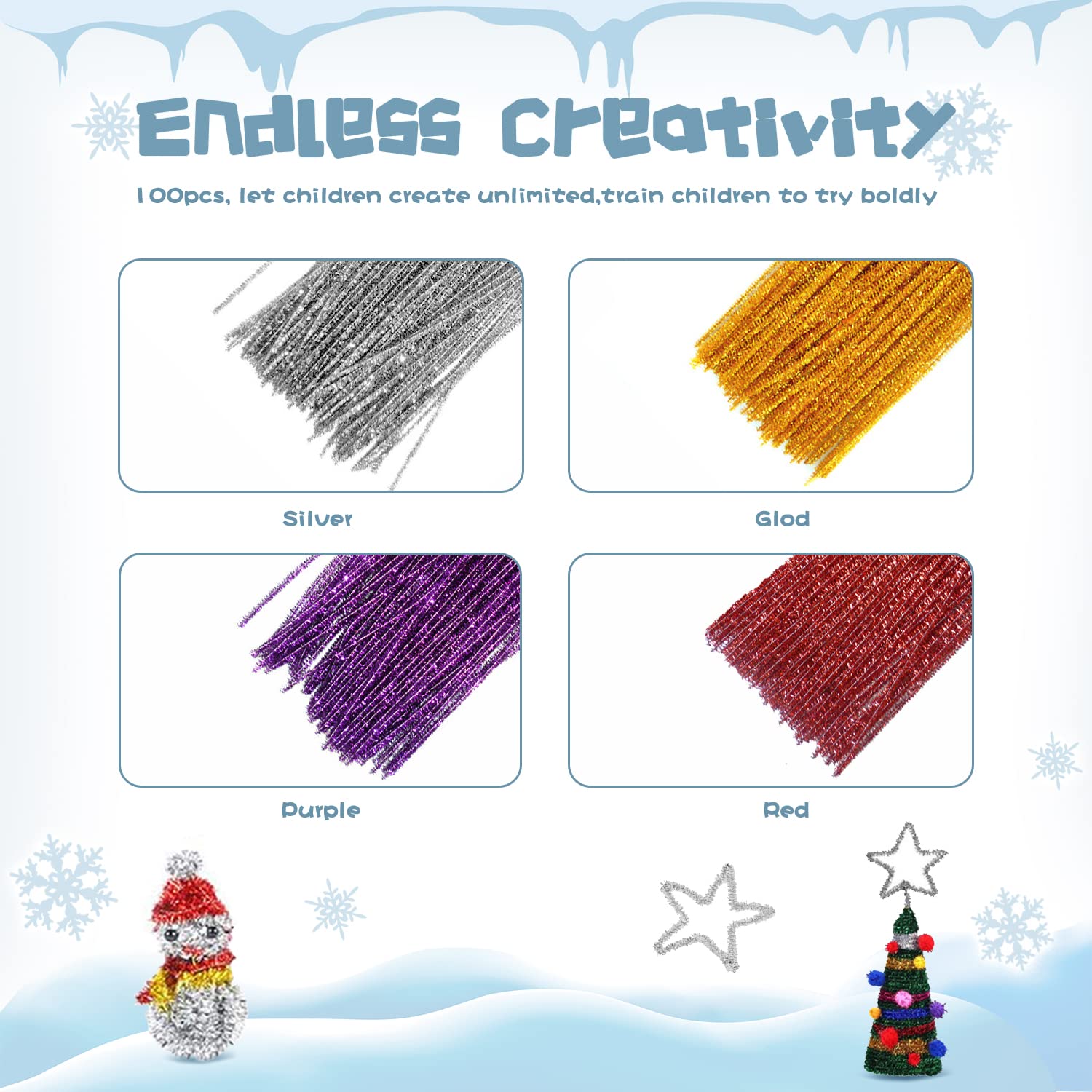 RIMOBUL Pipe Cleaners Craft Chenille Stems 100 Pcs Chenille Cleaners Fuzzy Sticks for DIY Art Creative Crafts Decorations, 6 mm x 12 Inch, Assorted