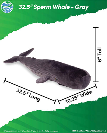 Real Planet Whale Plush Toy - Realistic Stuffed Animal Gift for Kids All Ages, Large Ocean Sperm Whale Plushie, Christmas Birthday Gifts (Sperm Whale