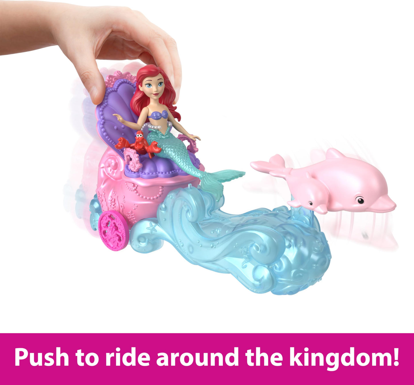 Mattel Disney Princess Ariel Mermaid Small Doll & Rolling Chariot Vehicle with 1 Friend Figure, Inspired by Mattel Disney Movie