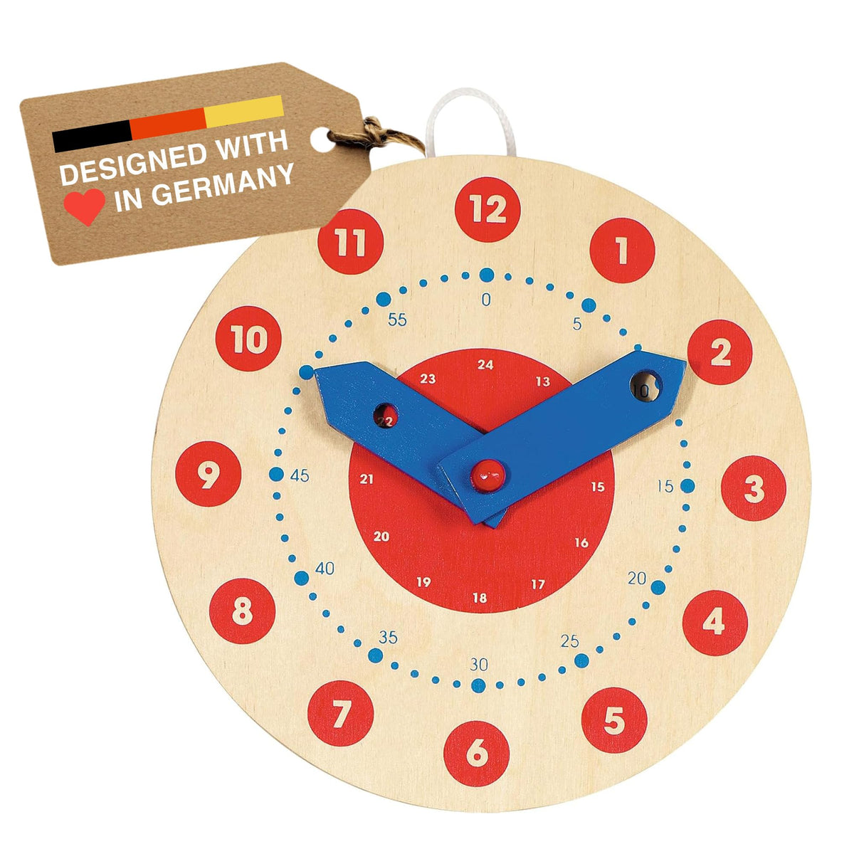 Goki Wooden Learning Clock for Kids - Educational Telling Time Teaching Clock for Toddlers & Kindergarten - Wooden Learning Toys I Toddler Educational