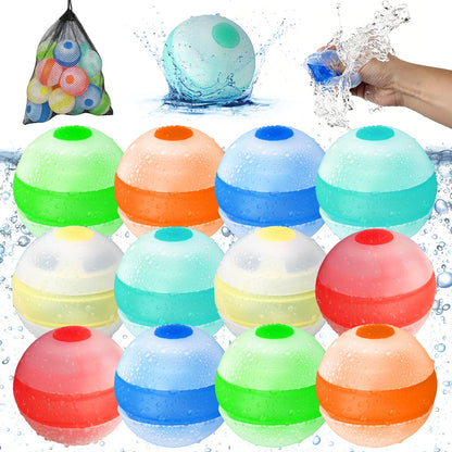 Reusable Water Balloons,Soft Refillable Water Balloons Quick Fill,12 Pack