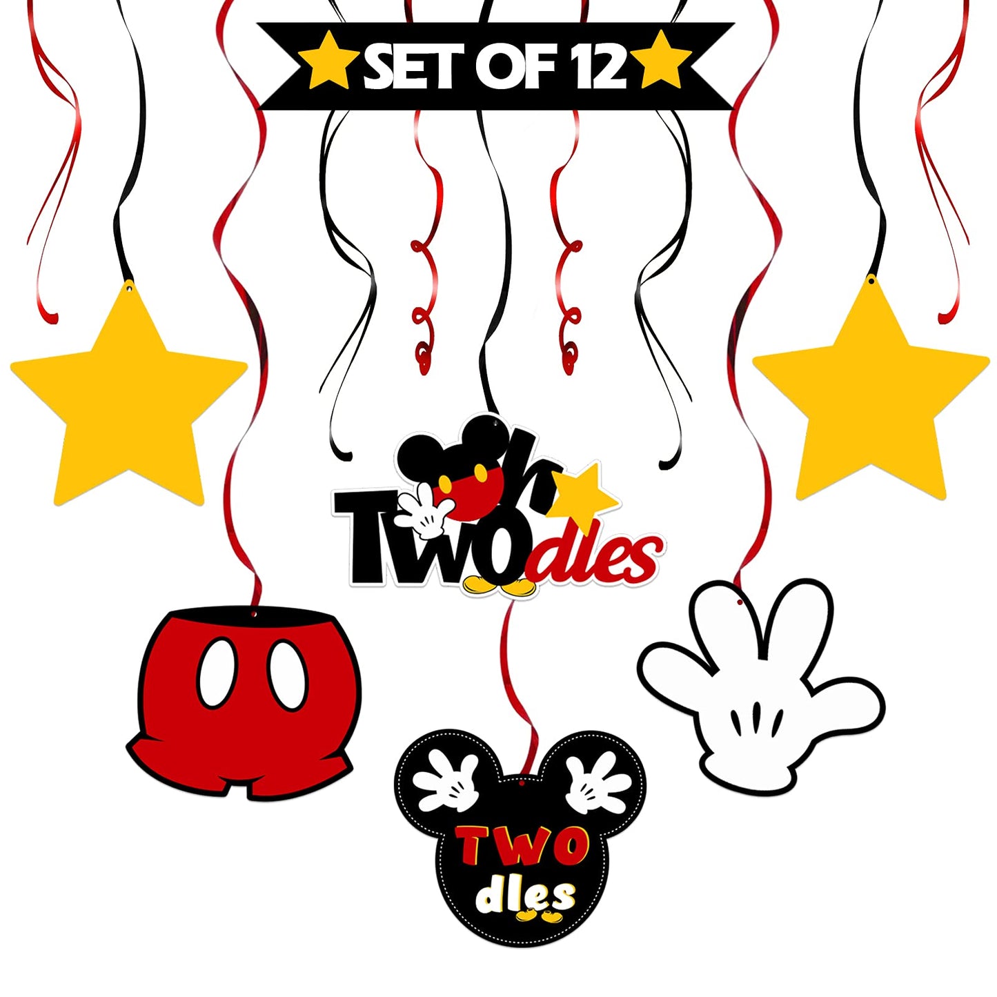 LINGTEER Oh Twodles Birthday Swirls Streamers - Cheers to Boys 2nd Birthday Kids Two Years Old Mouse Theme Party Hanging Decorations.