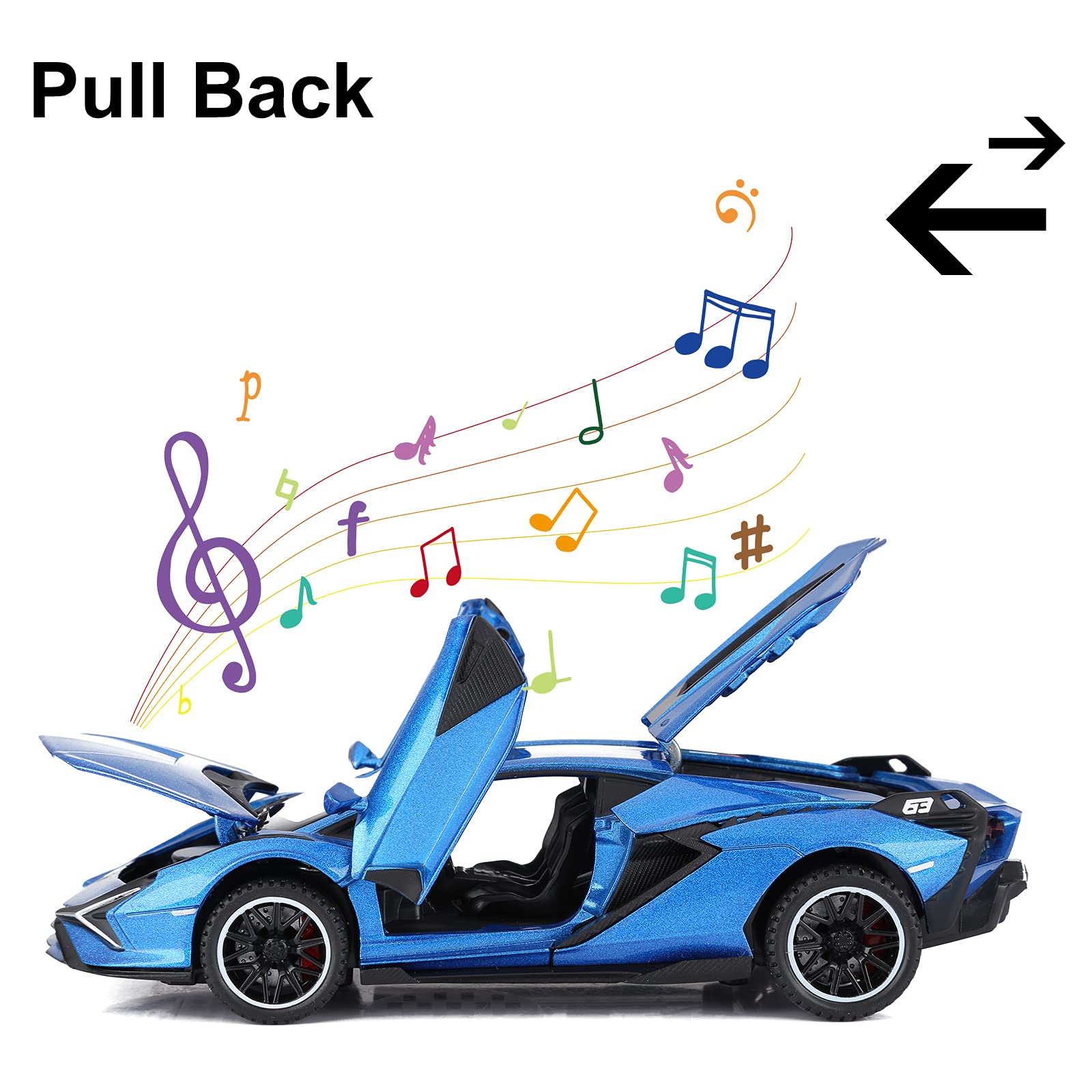 Toy Cars for Kids Ages 3-12 Diecast Metal Model Car with Light and Sound Pull Back Car Toys for Boys Age 3 + Year Old (Blue)