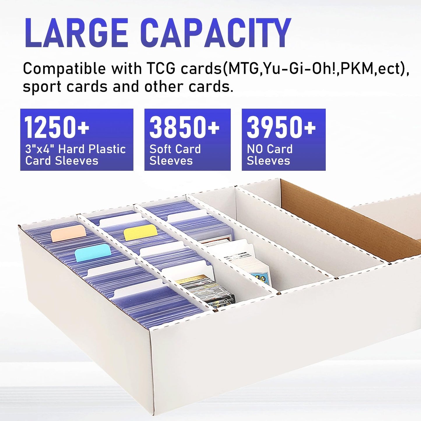 BIU-BOOM Sports Card Box 5 Row 3200 Count,Cardboard Card Storage Box with Divider Bulk Card Storage Baseball Card Boxe,Sports Cards Storage Box for