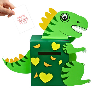 4E's Novelty DIY Dinosaur Valentines Card Box Craft Kit - Makes 1 Valentines Day Crafts for Kids, Valentine Mailbox for Classroom Exchange Party