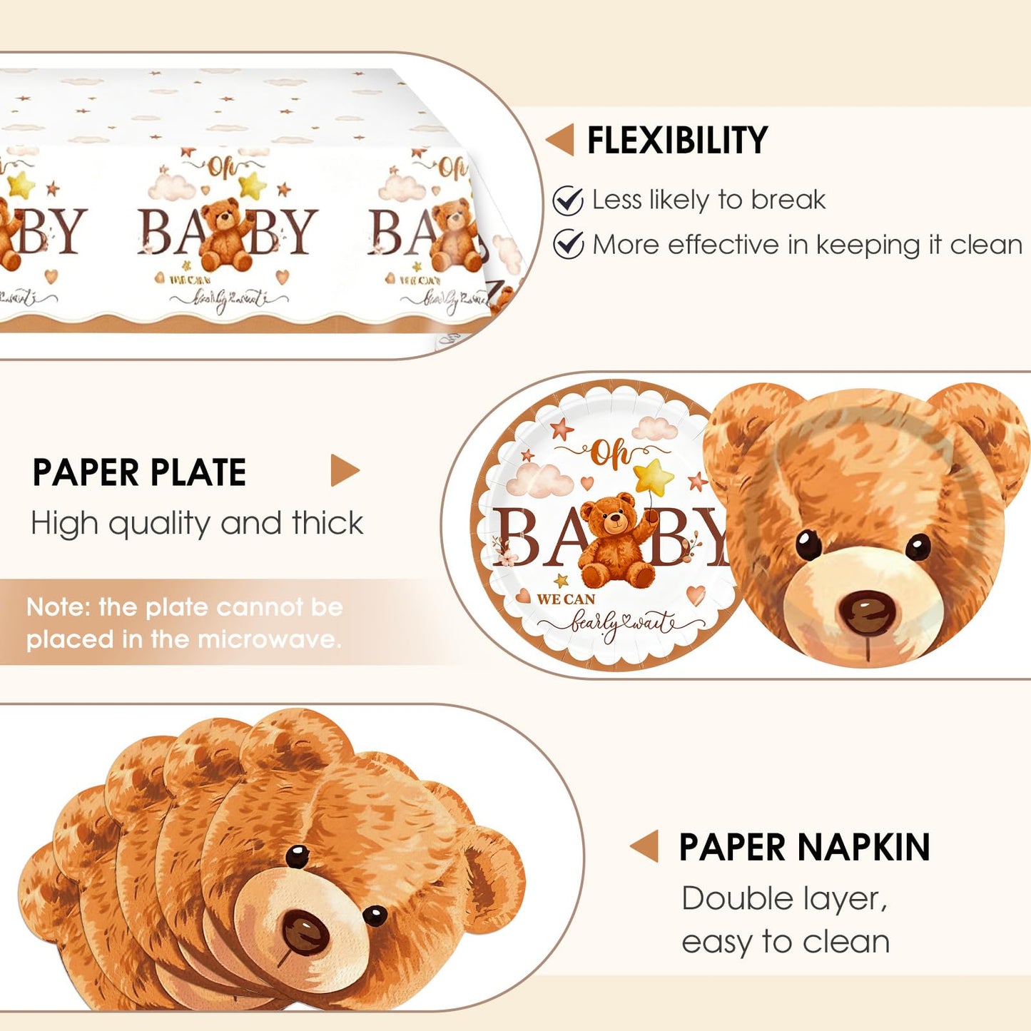 41Pcs Bear Paper Plates Bear Shaped Disposable Cake Plates Tableware