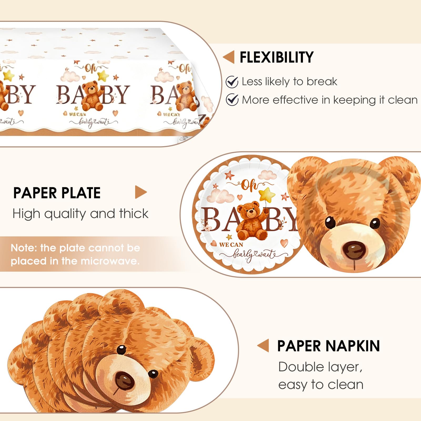 41Pcs Bear Paper Plates Bear Shaped Disposable Cake Plates Tableware