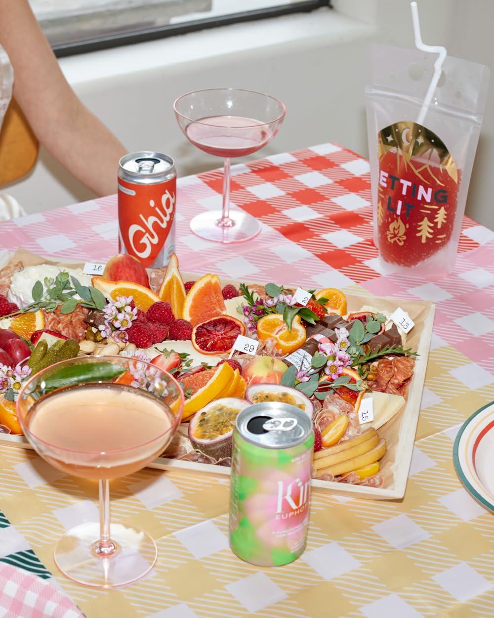 xo, Fetti Gingham Checkered Fabric Tablecloth 9ft | Camp Bachelorette Party