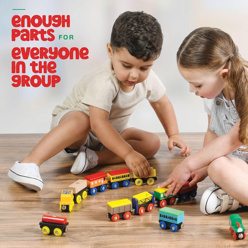Wooden Train Set 12 PCS - Train Toys Magnetic Set Includes 3 Engines - Toy Train Sets For Kids Toddler Boys And Girls - Compatible With All Major