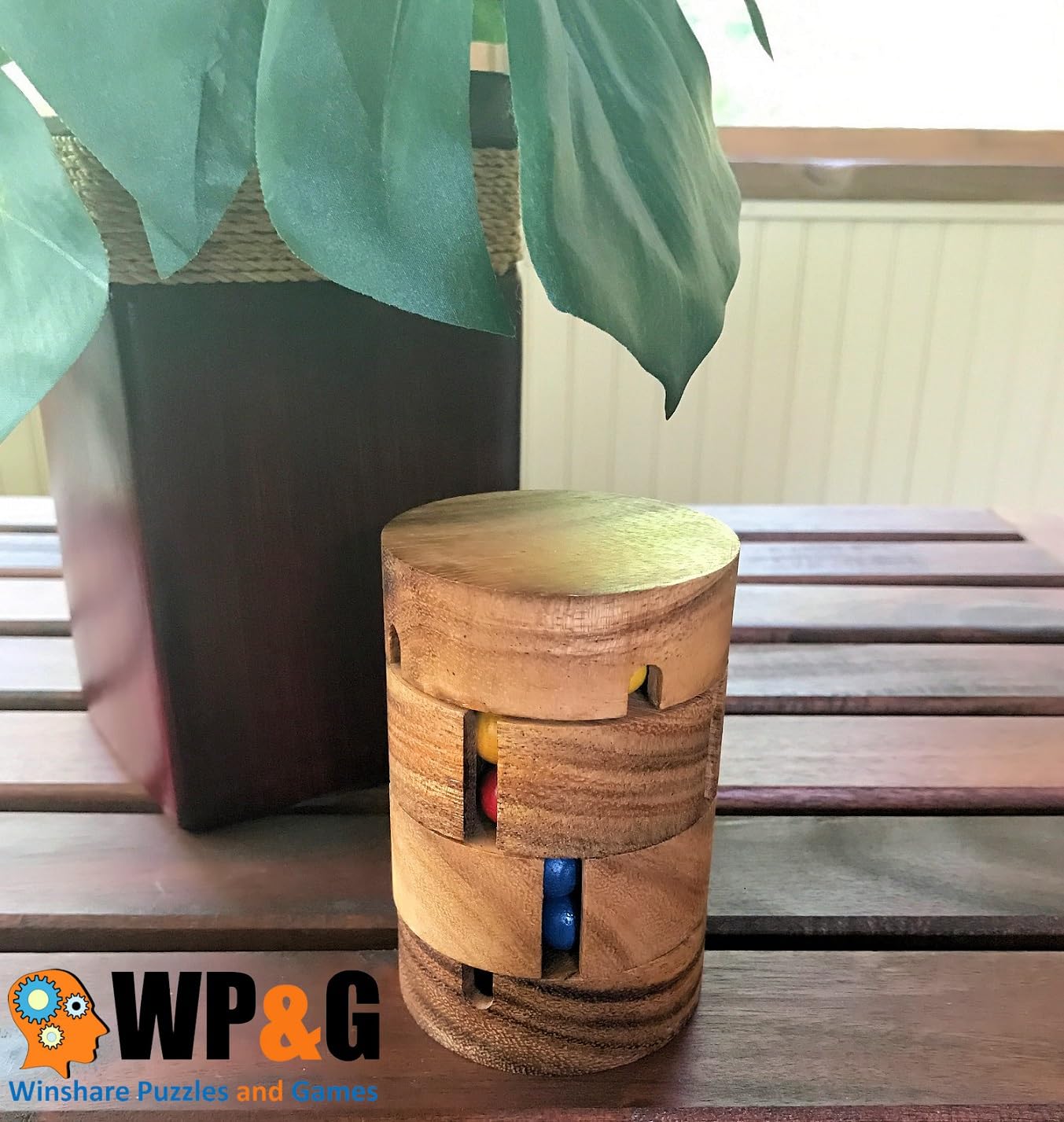 Spin to Win Cylinder Rotational IQ Cube Puzzle Wooden Spinning Sequential Color Barrel Brain Teaser Game