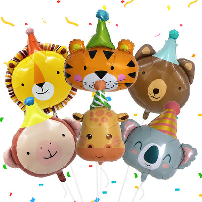 Paltianty 6Pcs Jungle Animal Foil Balloon Set, Lion Tiger Giraffe Monkey Koala Bear Balloons with Straw and Ribbon for Safari Birthday Party Decor
